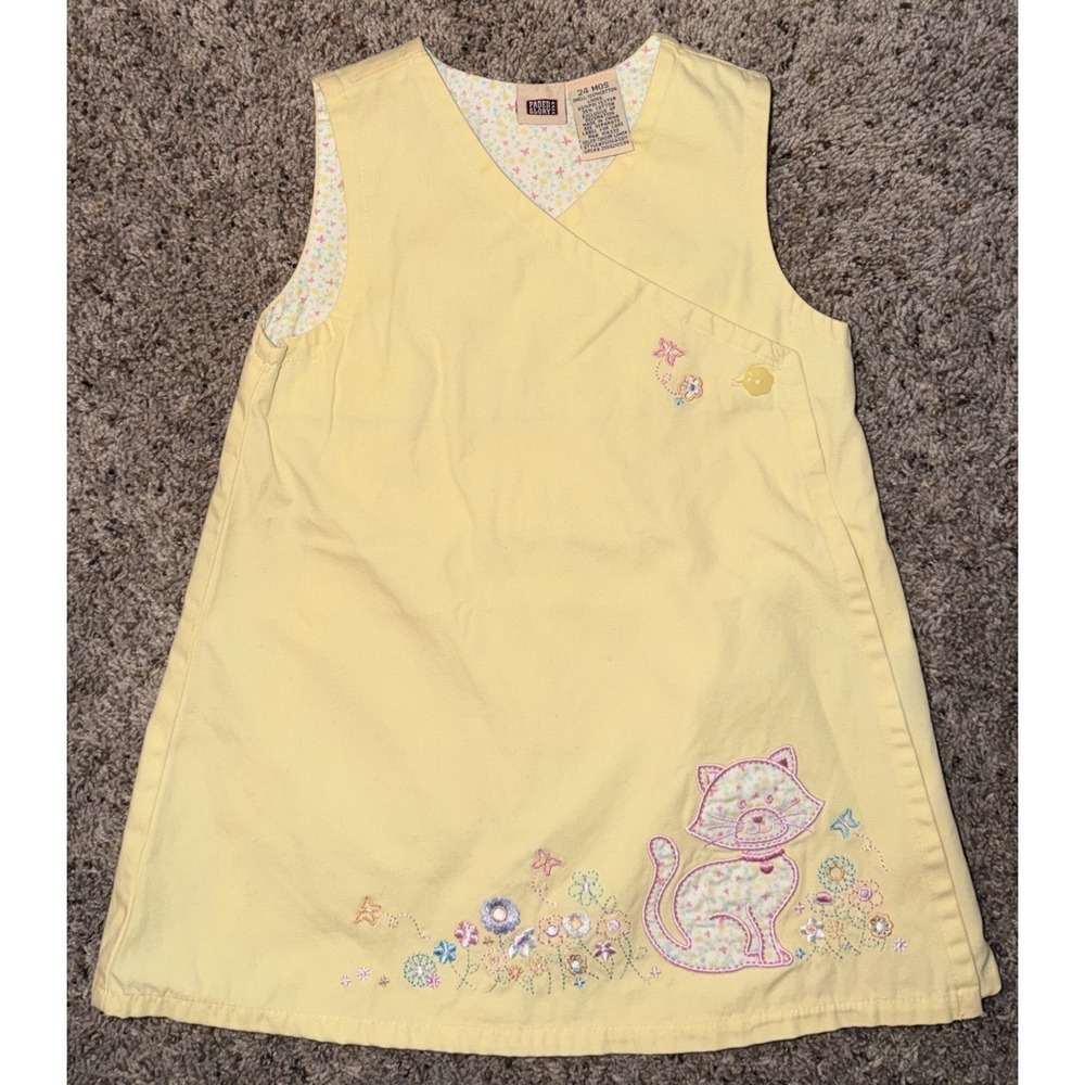 Faded Glory Embroidered Cat‎ Yellow Wrap Around Dress Size 24 Months Y2K